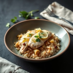 Ілюстрація для страви «Миска з рисом, куркою і артишоками»