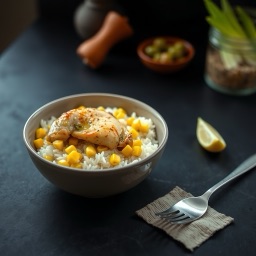 Ілюстрація для страви «Миска з куркою, кукурудзою і рисом»