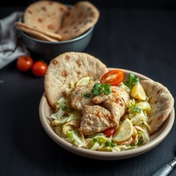 Ілюстрація для страви «Тарілка з куркою шаурма-стайл і пітою (велика порція)»