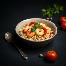 Ілюстрація для страви «Миска з кус-кусом, креветками й овочами»